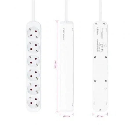 Nanocable Regleta de 6 Tomas, 1.4 m, Blanca